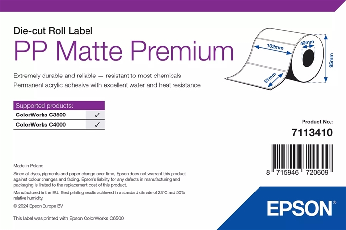 Epson PP Matte Címke Prémium, Kivágott címkék, 102 x 51mm ( 535 címke )