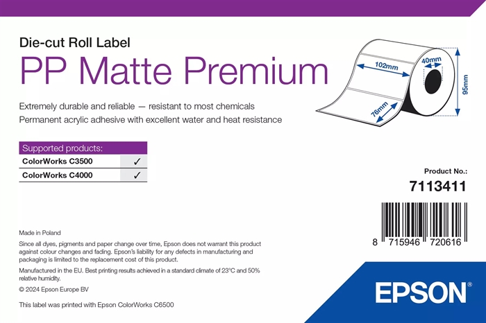 Epson PP Matte Címke Prémium, Kivágott címkék, 102 x 76mm ( 365 Címke )