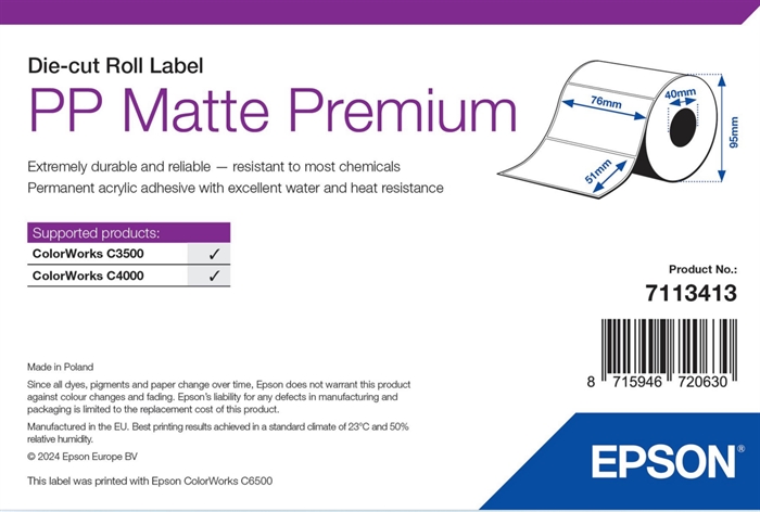 Epson PP Matt Címke Prémium, Kivágott címkék, 76 x 51mm (535 Címke)