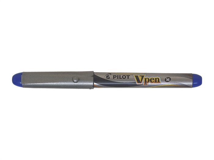 Pilot V-Pen ezüst színű töltőtoll kupakkal, kék színben